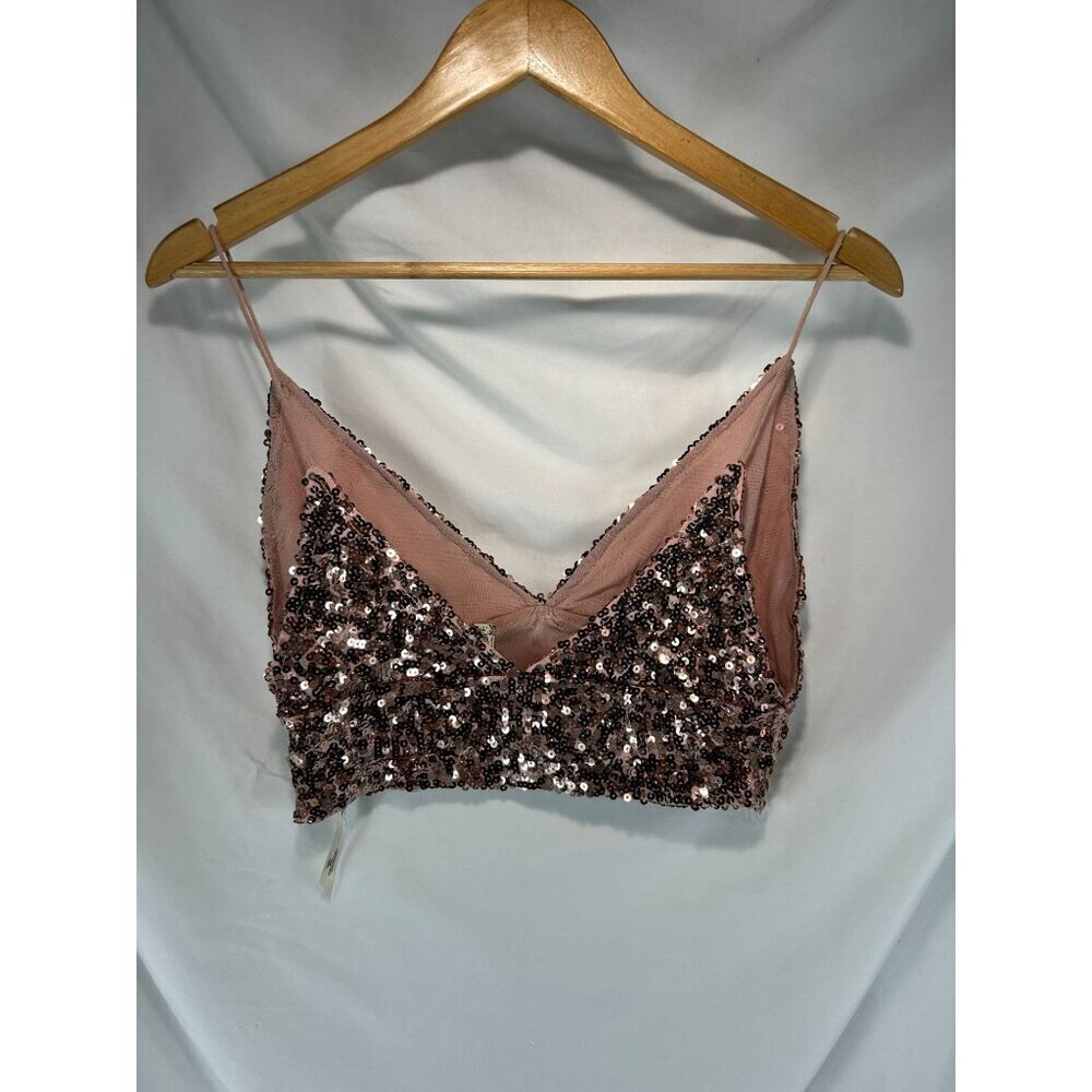 Intimately By Free People Women's Pale Pink Big Night Crop Top Sequin Size Small - Picture 2 of 8
